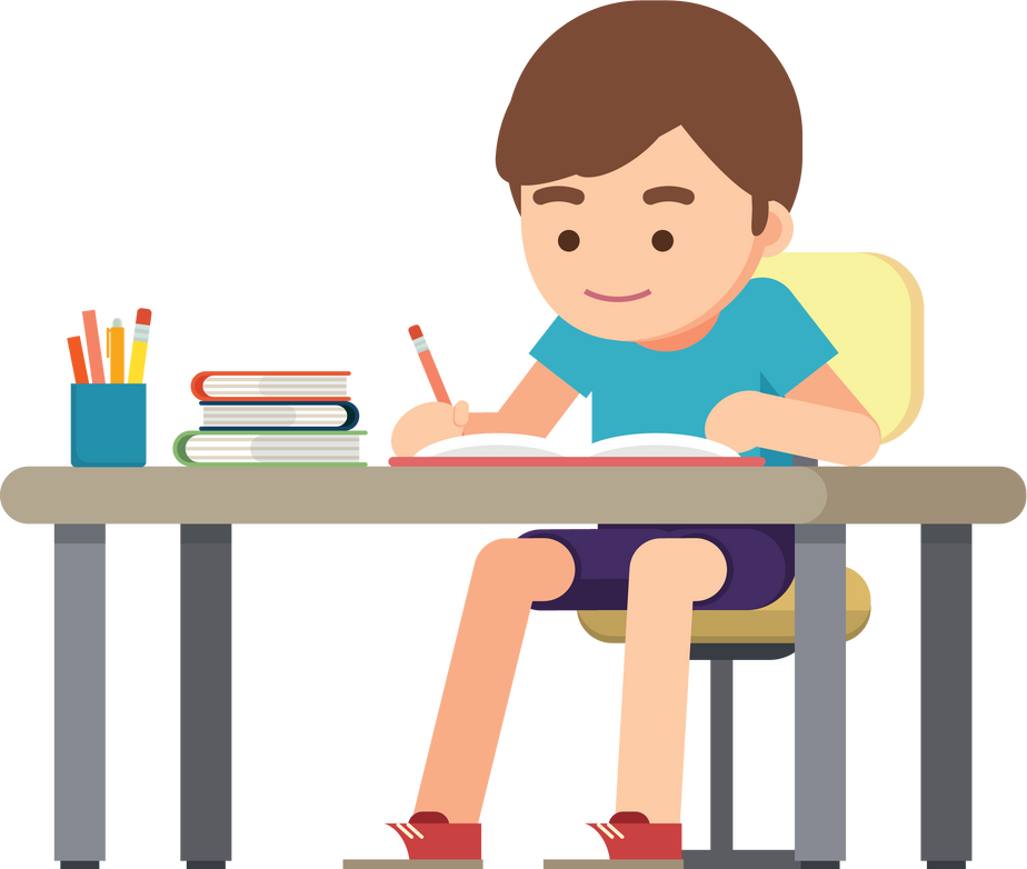 boy studying writing homework